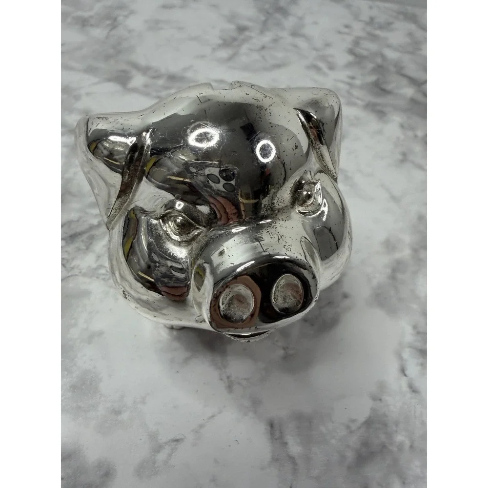 Vintage Japanese Piggy Bank Silver Trinket Smiling Piggy Tarnish Resistant